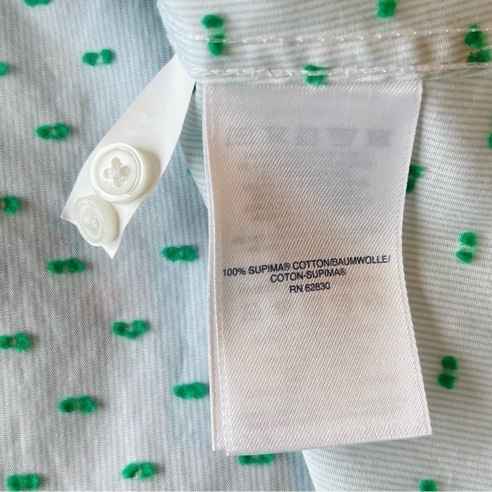 Lands End No Iron Green Embroidered Blue Long Sleeve Button Down Shirt, Size 12P - Picture 10 of 10